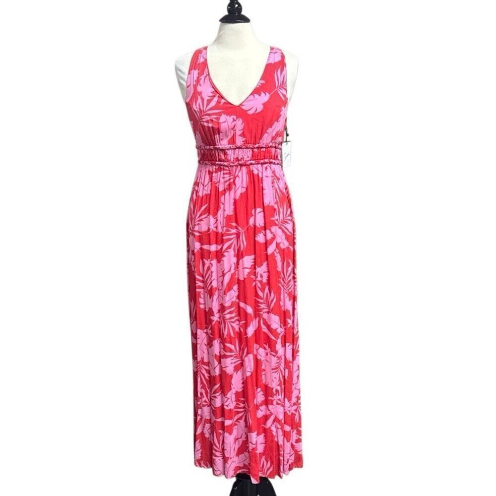 Japna Womens Red & Pink Floral Halter Maxi Dress Sz Large NEW